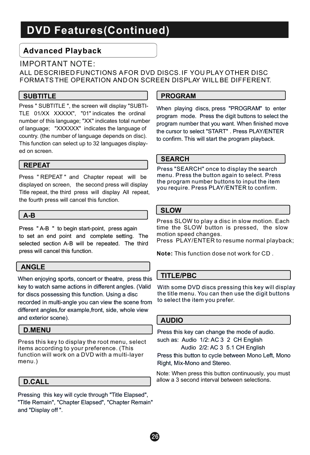 Haier HLC1 user manual Advanced Playback, Important Note 