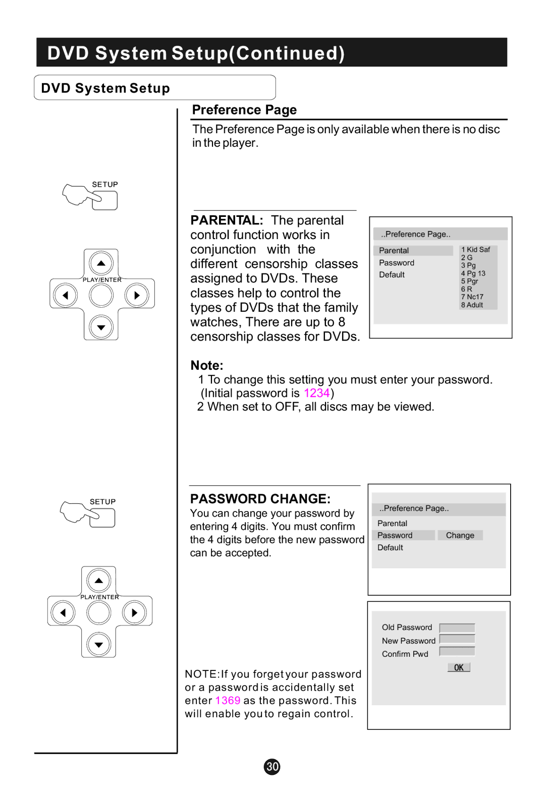 Haier HLC1 user manual Preference, Password Change 