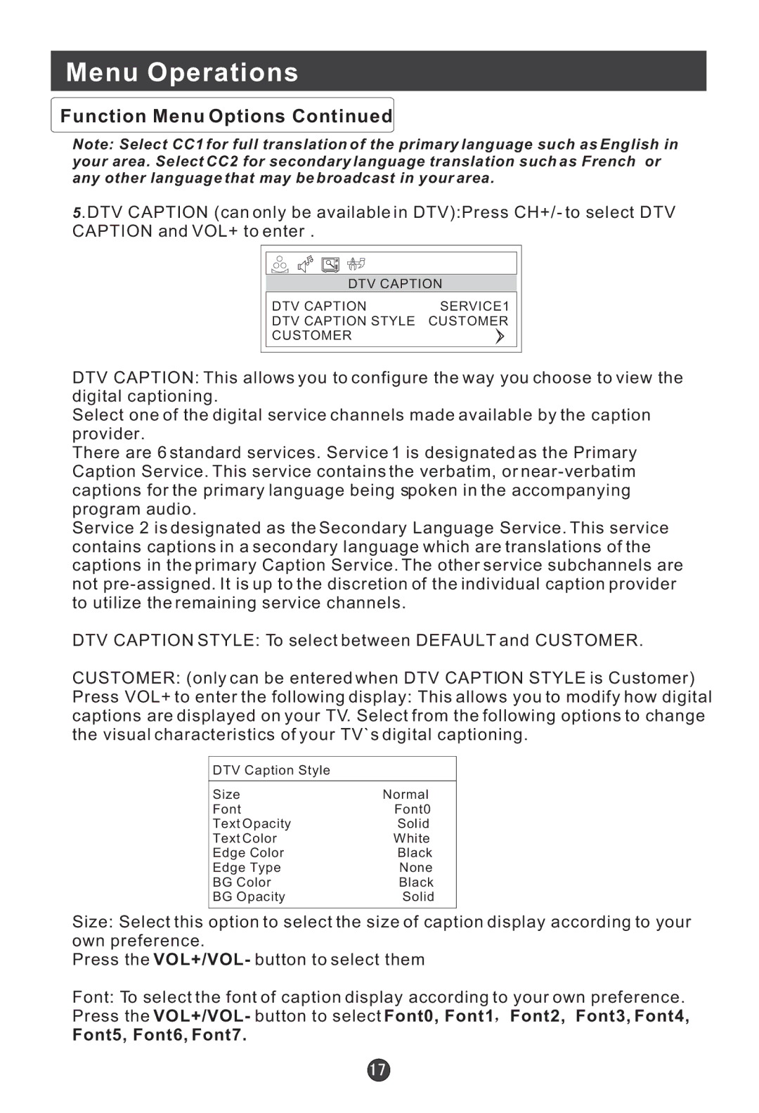 Haier HLC19E, HLC19W, HLC15E user manual Font5, Font6, Font7 