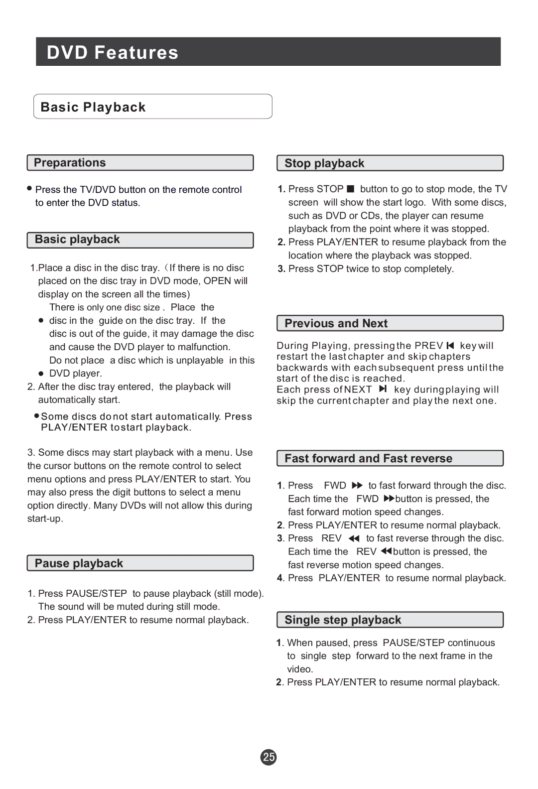 Haier HLC19W, HLC19E, HLC15E user manual DVD Features, Basic Playback 