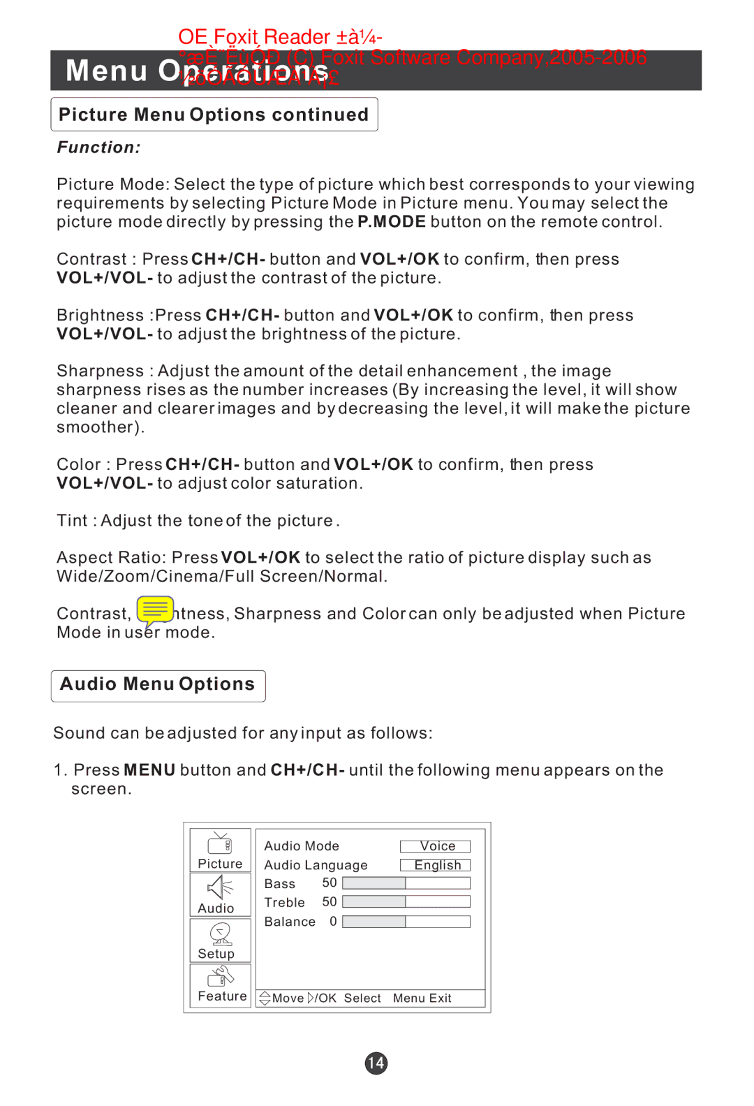 Haier HLC22E user manual ½öÓÃÓÚÆÀ¹À¡£, Audio Menu Options 