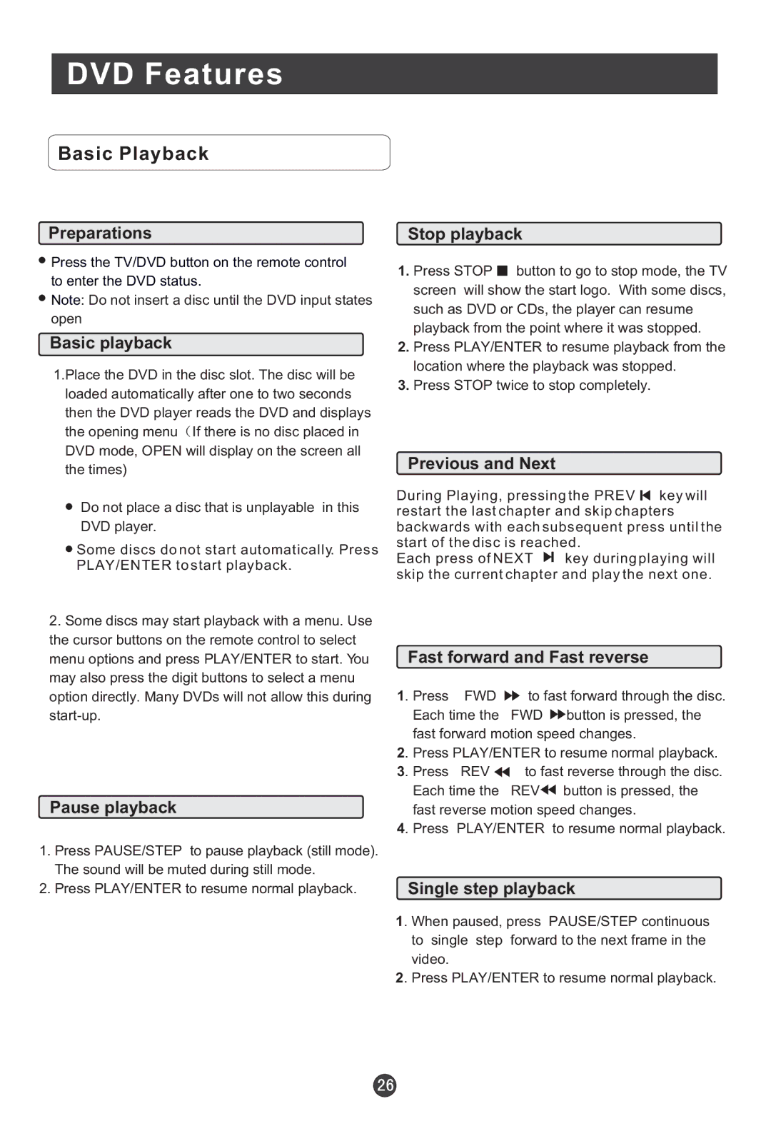 Haier HLC22E user manual DVD Features, Basic Playback 