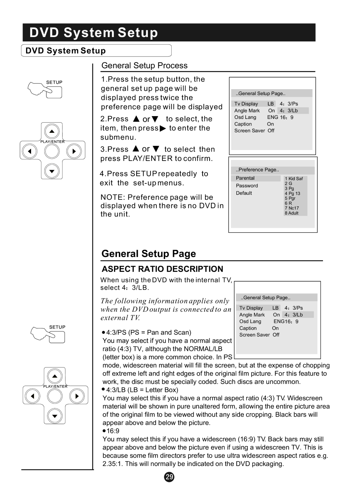 Haier HLC22E user manual DVD System Setup 