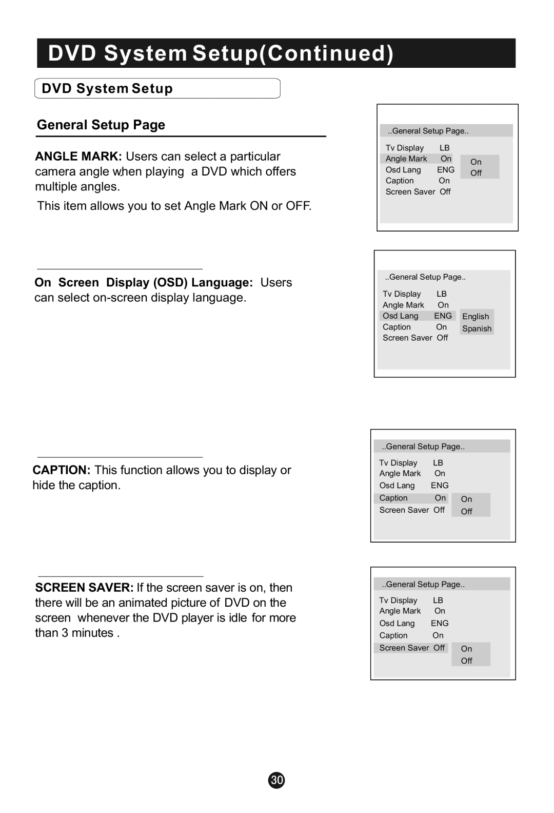 Haier HLC22E user manual DVD System Setup General Setup, On Screen Display OSD Language Users 