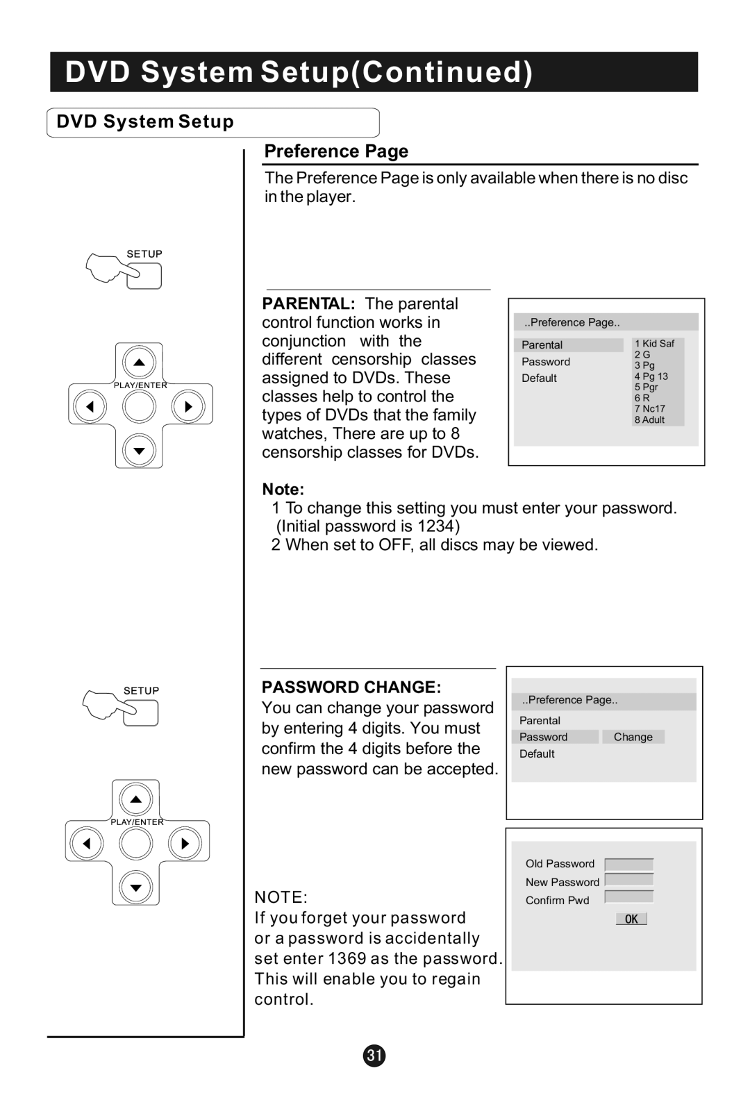 Haier HLC22E user manual Preference, Password Change 