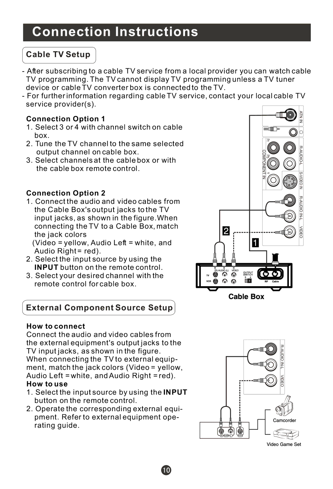 Haier HL19K1, HLC22R1, HLC19K1, HLC19R1, HL22F1, HL22K1, HL22R1, HL19R1, HLC22K1 Cable TV Setup, External Component Source Setup 