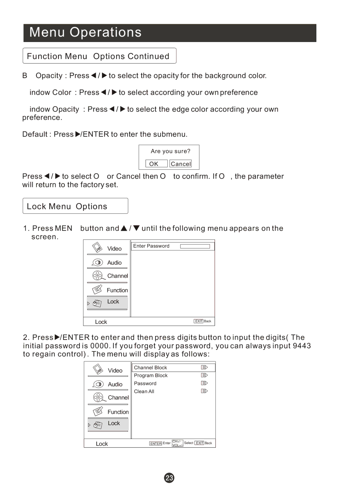 Haier HLC19K1, HLC22R1, HLC19R1, HL22F1, HL22K1, HL22R1, HL19K1, HL19R1, HLC22K1 user manual Lock Menu Options 