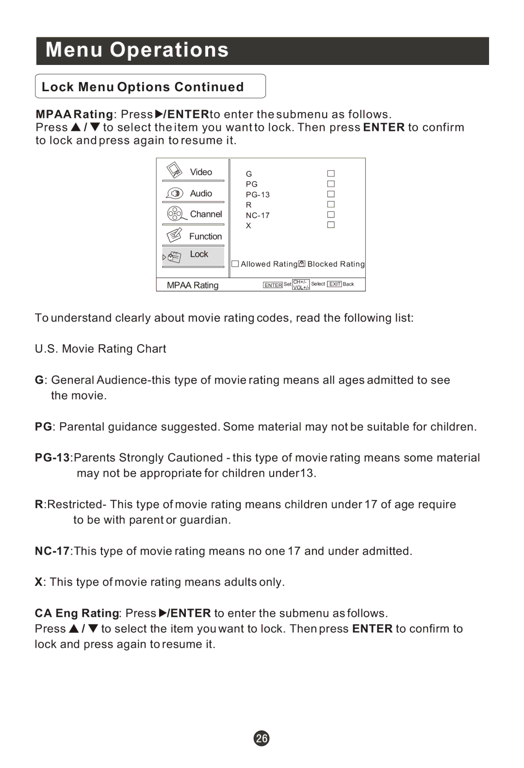 Haier HL22K1, HLC22R1, HLC19K1, HLC19R1, HL22F1, HL22R1, HL19K1, HL19R1, HLC22K1 user manual Mpaa Rating 