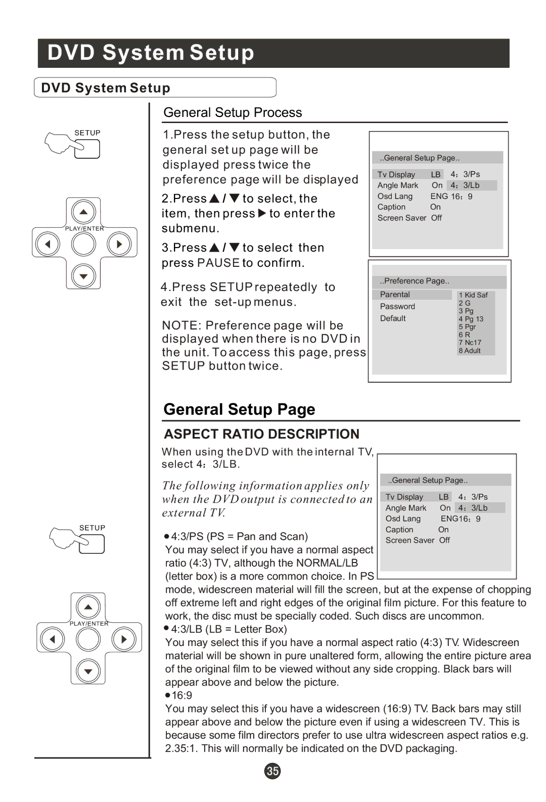 Haier HL22K1, HLC22R1, HLC19K1, HLC19R1, HL22F1, HL22R1, HL19K1, HL19R1, HLC22K1 user manual DVD System Setup 