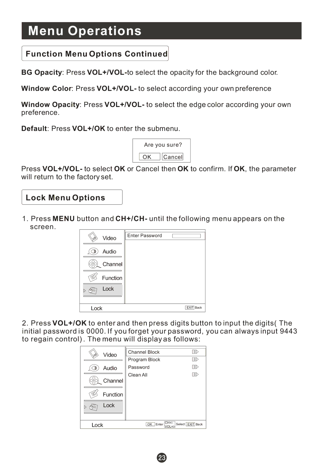 Haier HLC22T, HLC22R, HL15RW, HL19RW, HLC19RW, HLC15RW, HL15T, HL22T, HL22R, HL19T, HLC15T, HLC19T user manual Lock Menu Options 