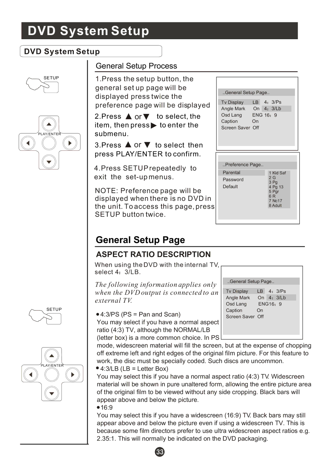 Haier HLC22T, HLC22R, HL15RW, HL19RW, HLC19RW, HLC15RW, HL15T, HL22T, HL22R, HL19T, HLC15T, HLC19T user manual DVD System Setup 