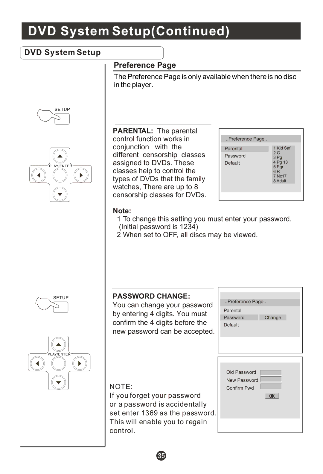 Haier HL22T, HLC22T, HLC22R, HL15RW, HL19RW, HLC19RW, HLC15RW, HL15T, HL22R, HL19T, HLC15T, HLC19T Preference, Password Change 