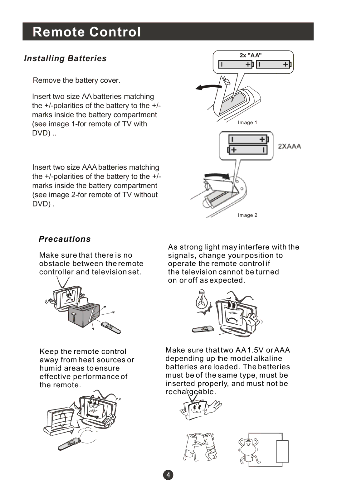 Haier HL22R, HLC22T, HLC22R, HL15RW, HL19RW, HLC19RW, HLC15RW, HL15T, HL22T, HL19T, HLC15T Remote Control, Installing Batteries 