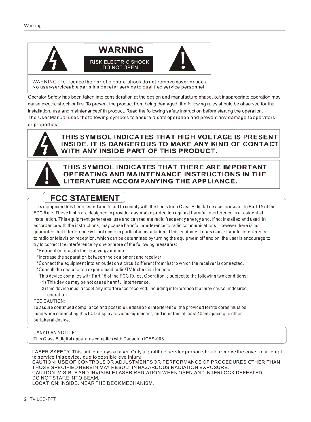 Haier HLC26 owner manual FCC Statement 