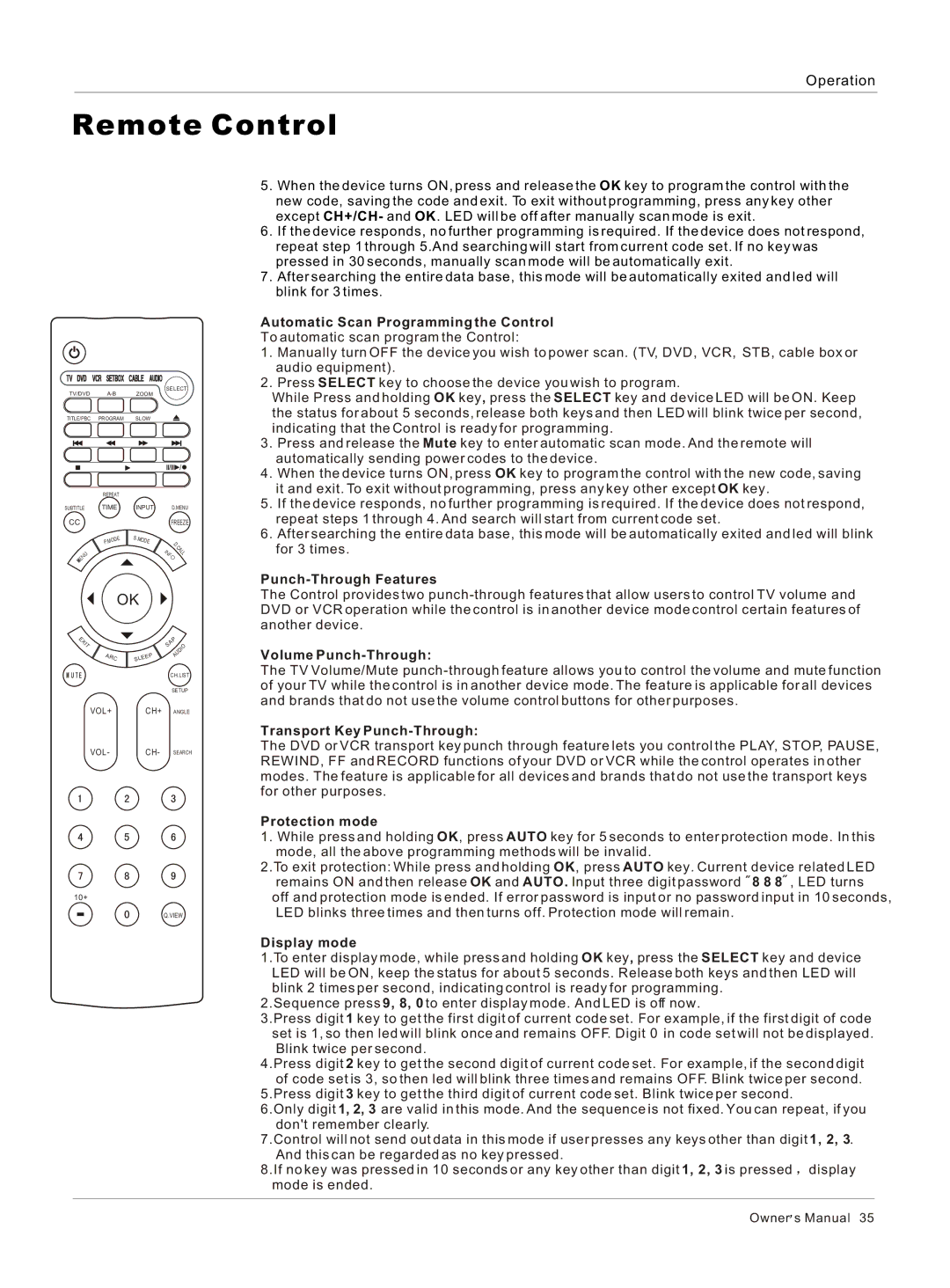 Haier HLC26 owner manual Automatic Scan Programming the Control 