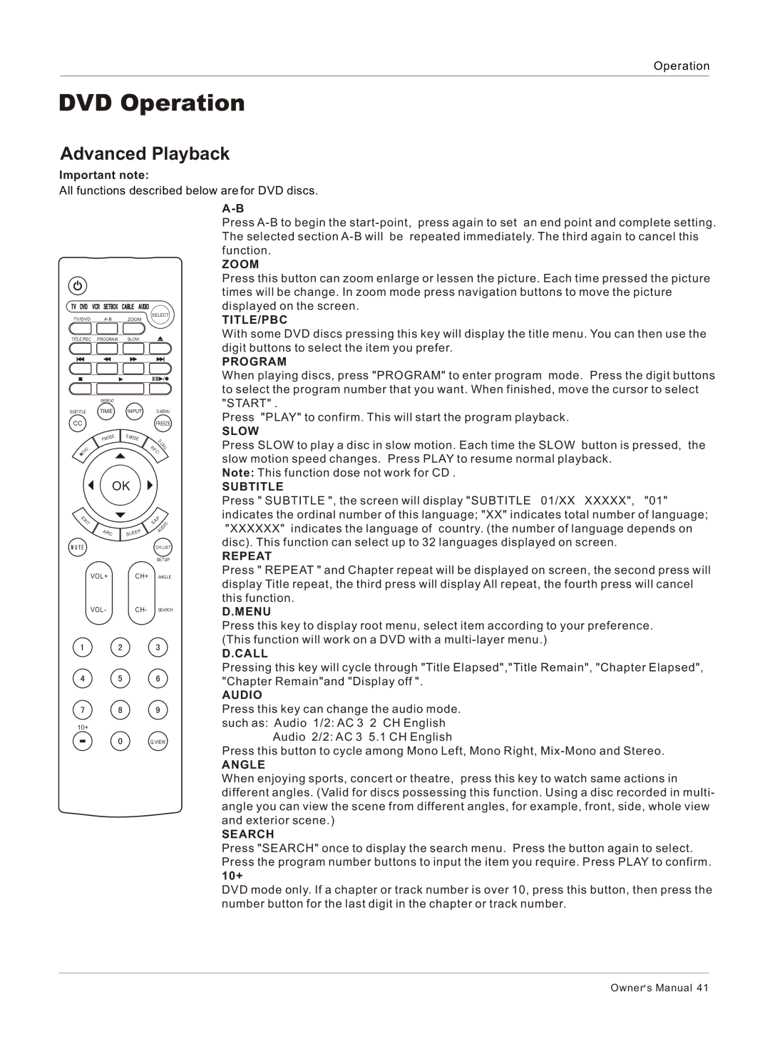 Haier HLC26 owner manual Advanced Playback, Important note, 10+ 