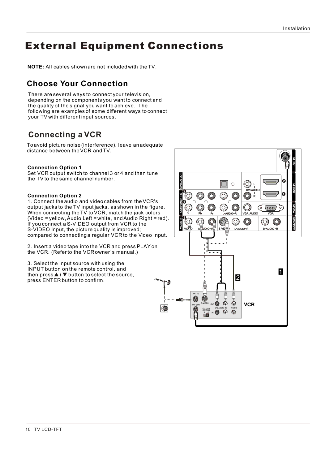 Haier HLC32R1, HLC26R1 owner manual Choose Your Connection, Connecting a VCR, Connection Option 