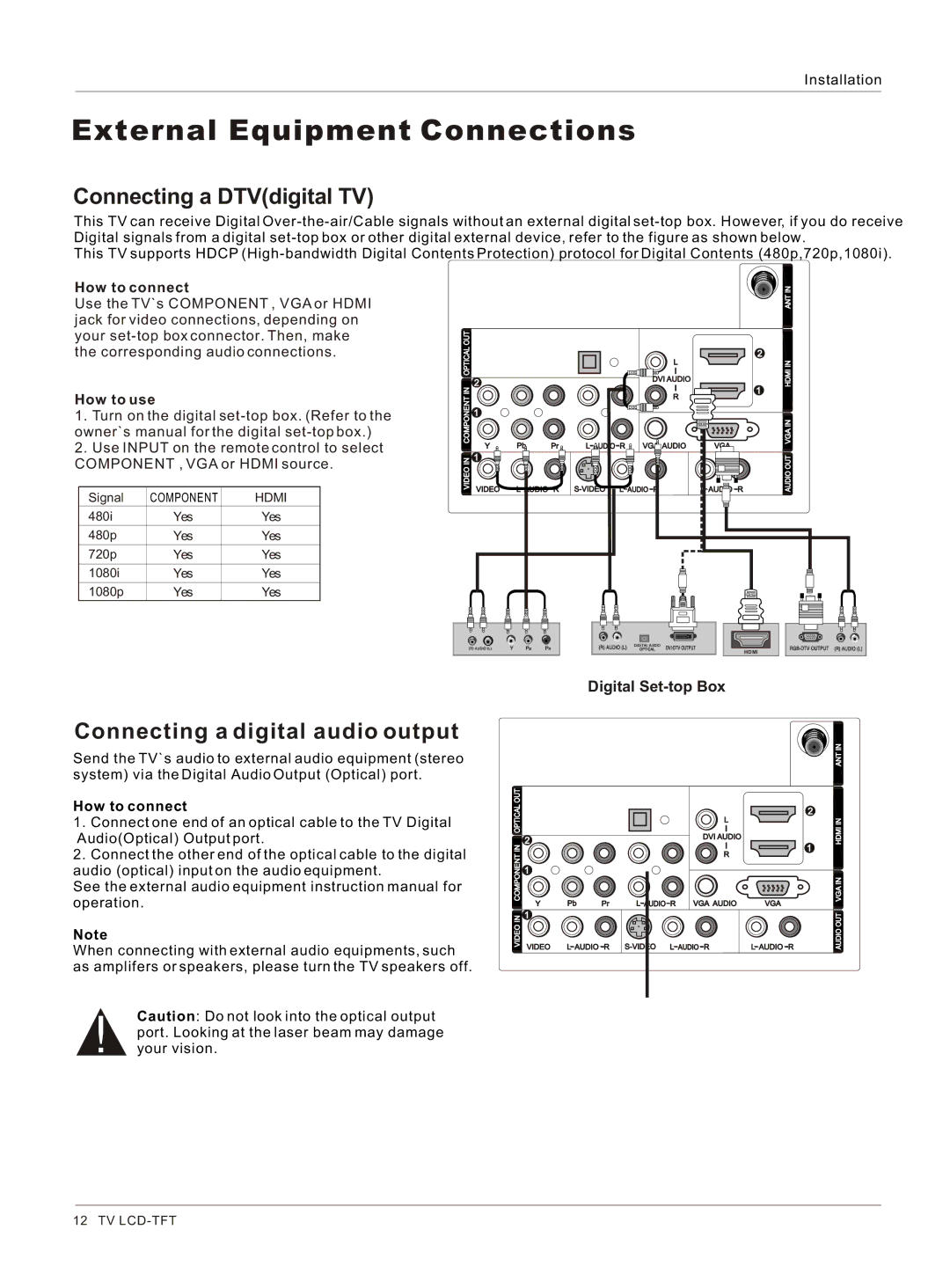 Haier HLC32R1, HLC26R1 Connecting a DTVdigital TV, Connecting a digital audio output, How to connect, How to use 