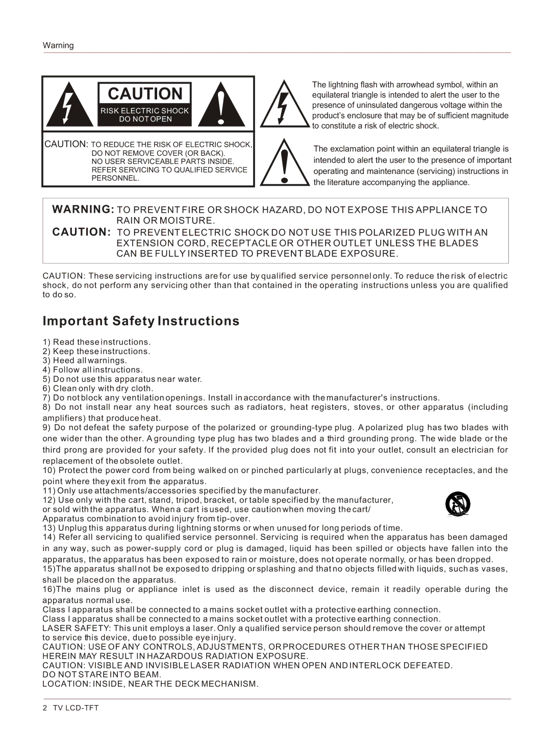 Haier HLC32R1, HLC26R1 owner manual Important Safety Instructions 