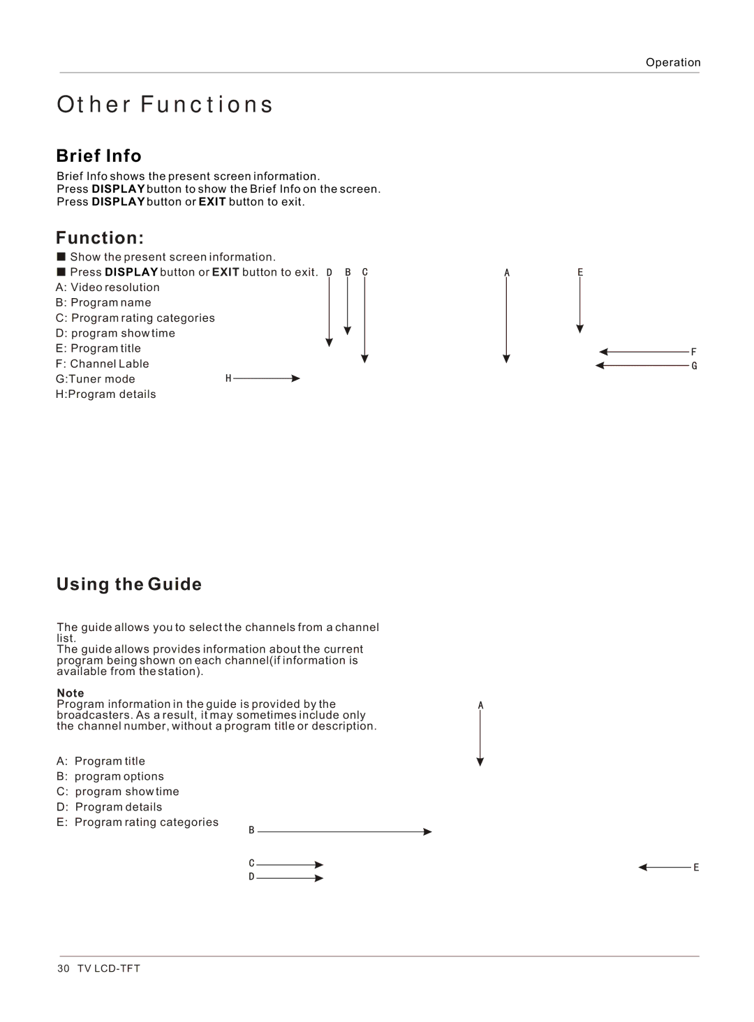 Haier HLC32R1, HLC26R1 owner manual Other Functions, Brief Info, Using the Guide 