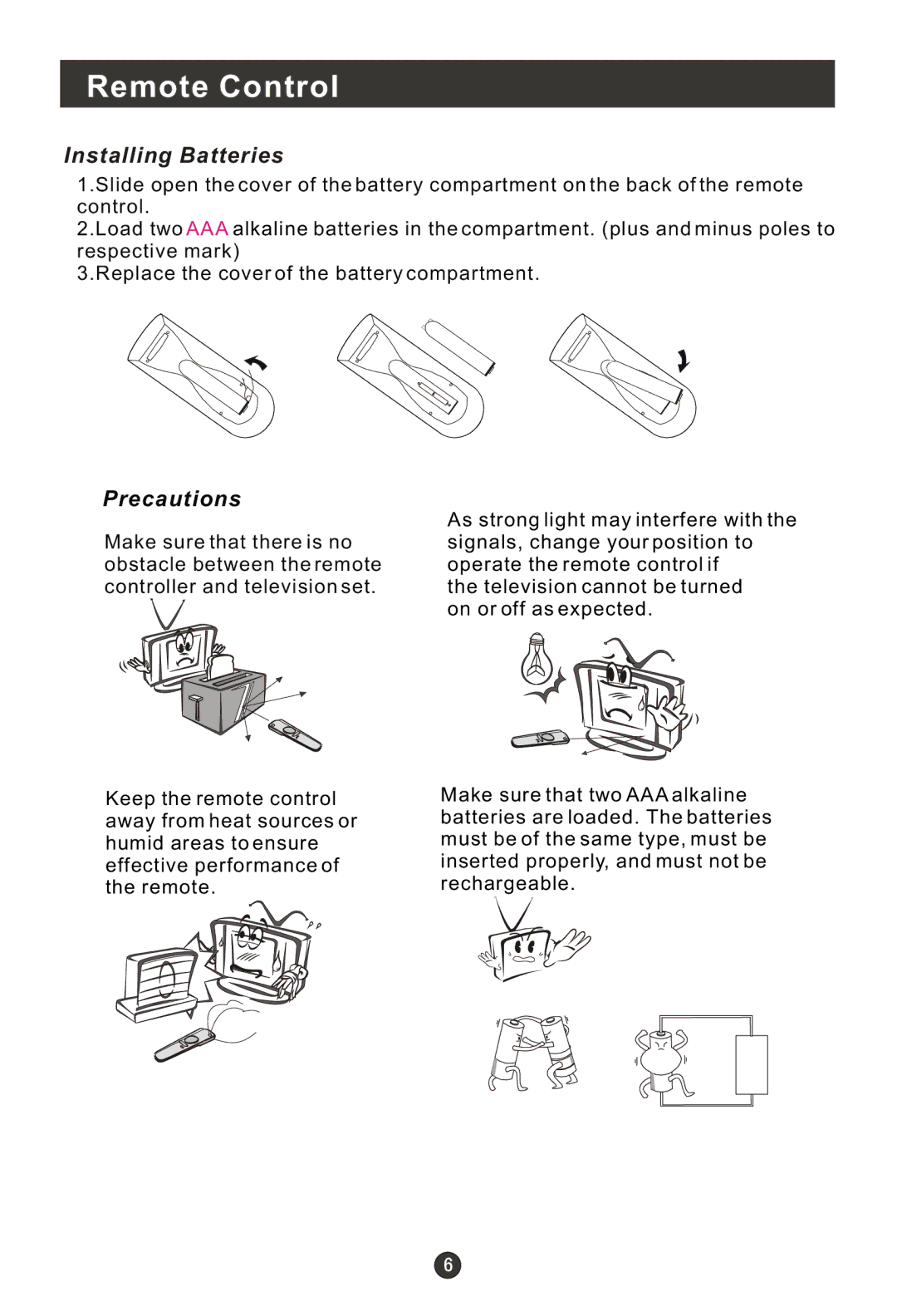 Haier 20AL25S, HLE20BB, HLH19BB, 15HL25S user manual Remote Control, Installing Batteries 