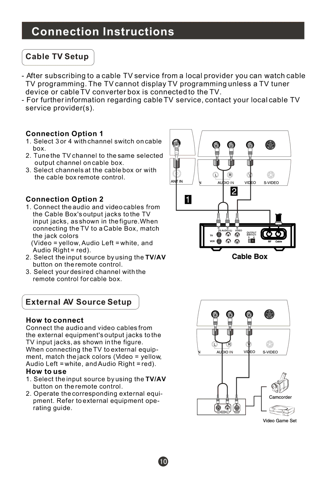 Haier 20AL25S, HLE20BB, HLH19BB, 15HL25S user manual Cable TV Setup, External AV Source Setup 