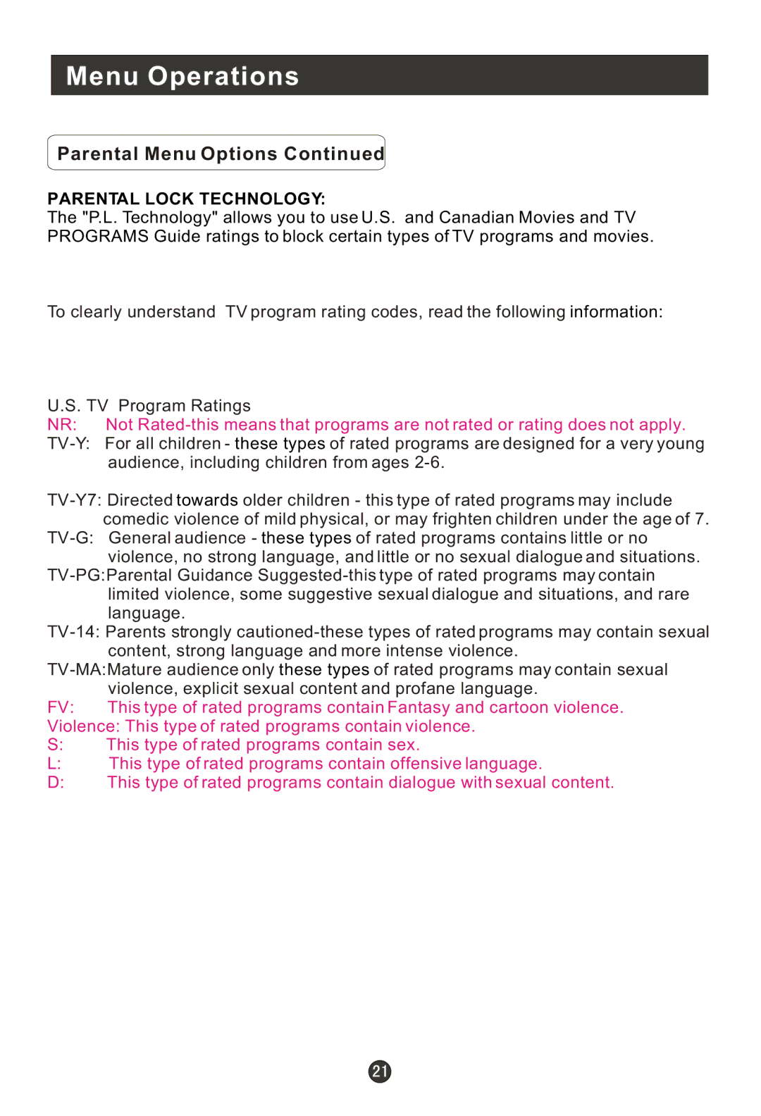 Haier HLH19BB, HLE20BB, 20AL25S, 15HL25S user manual Parental Lock Technology 