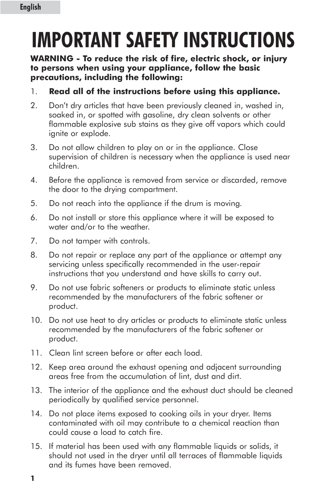 Haier CGDE700AW, HLF103Q/R, CHLF103Q user manual Important Safety Instructions 