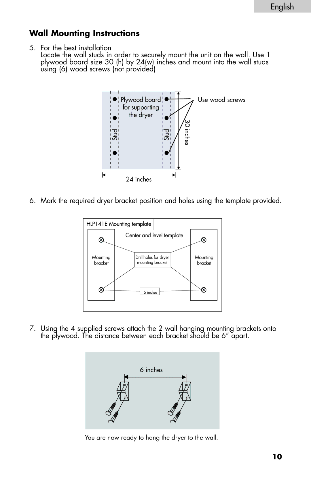 Haier HLP141E, HLP140E user manual Wall Mounting Instructions 