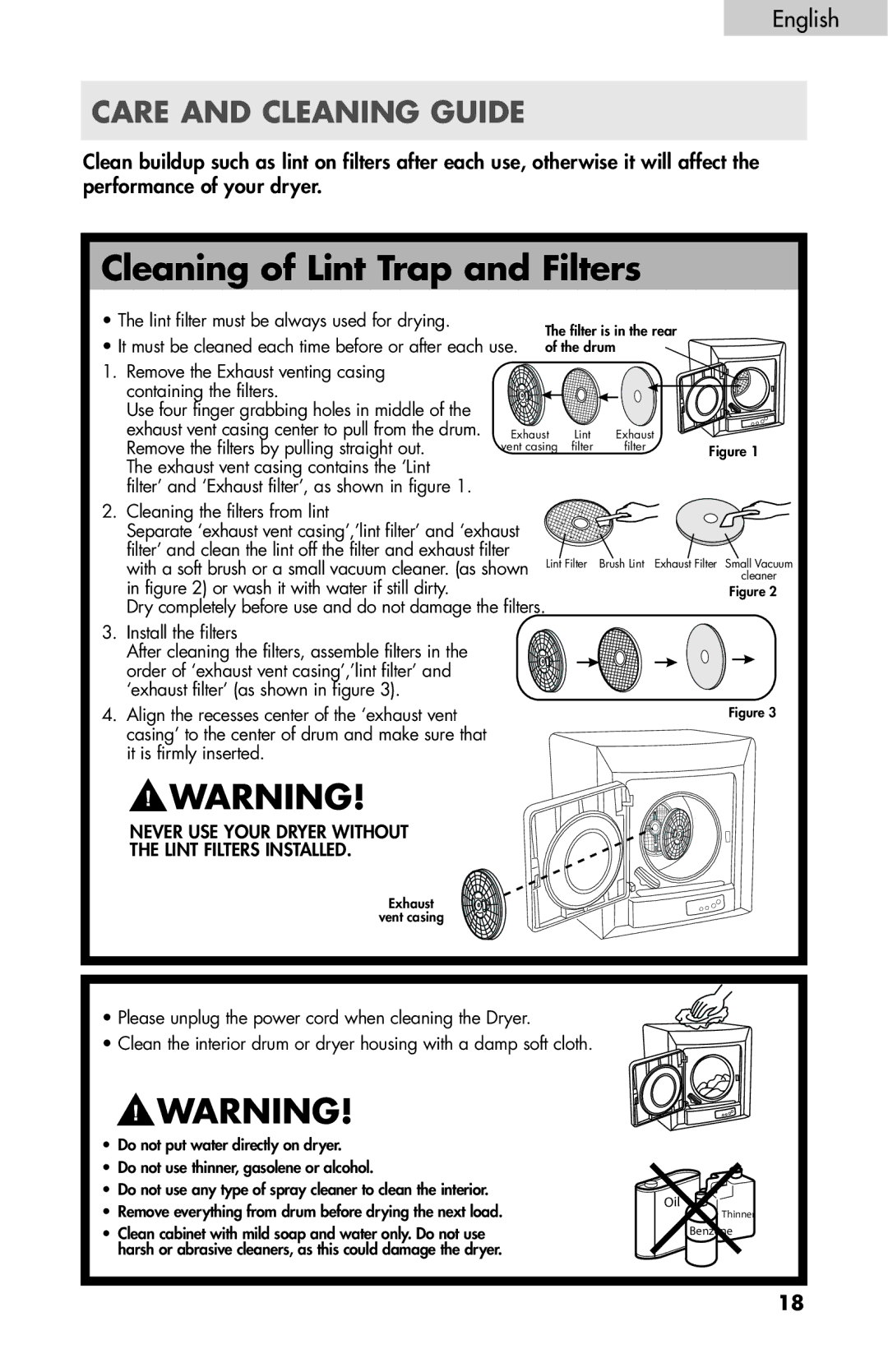 Haier HLP141E, HLP140E user manual Cleaning of Lint Trap and Filters 