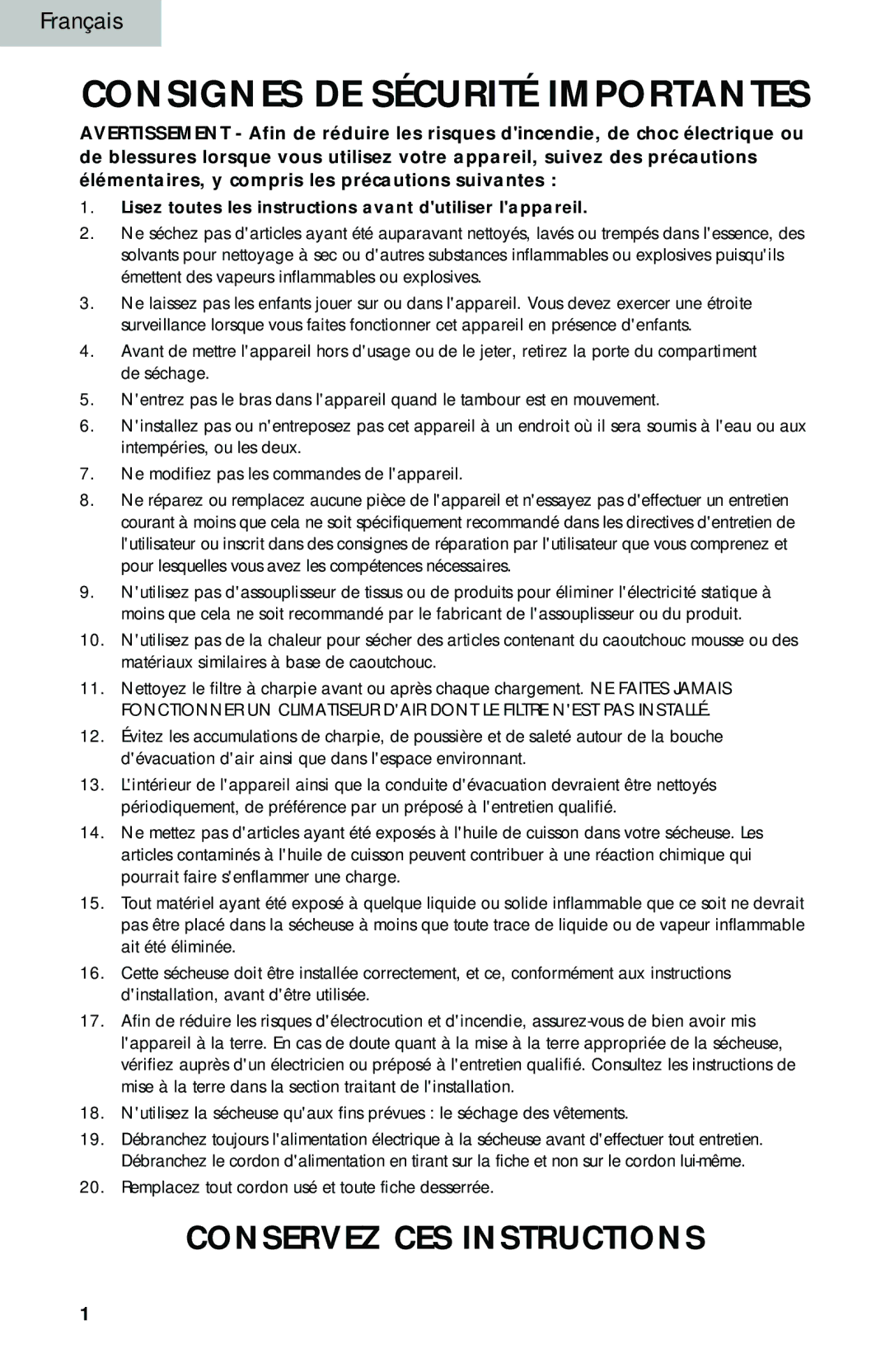 Haier HLP140E, HLP141E Consignes DE Sécurité Importantes, Lisez toutes les instructions avant dutiliser lappareil 