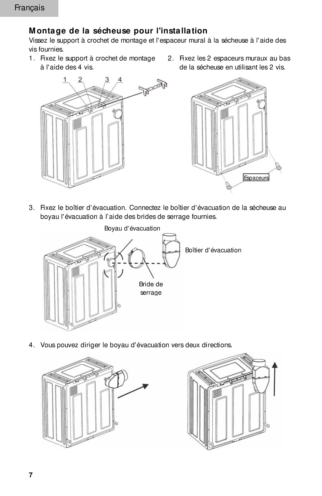 Haier HLP140E, HLP141E user manual Montage de la sécheuse pour linstallation 