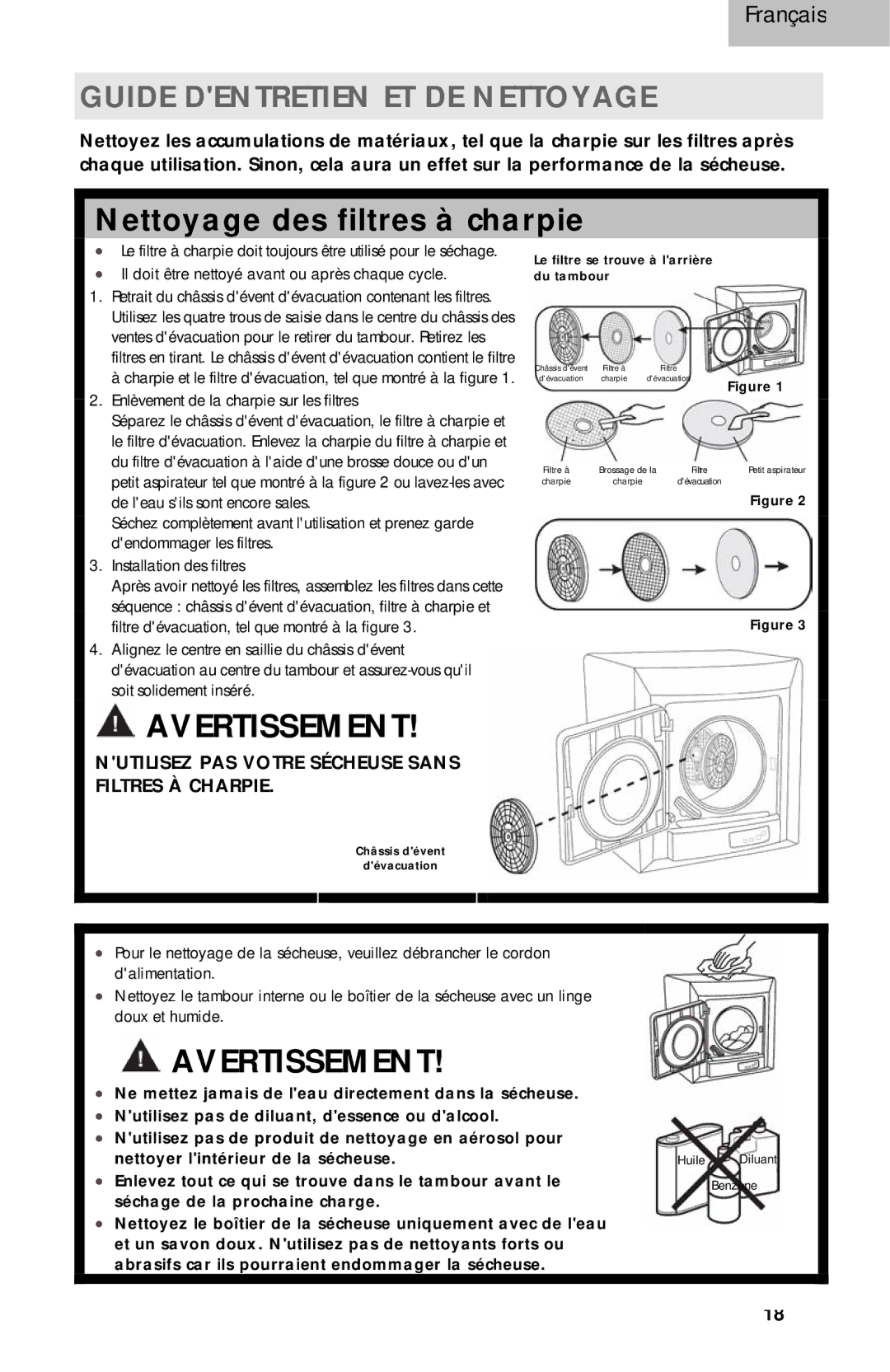 Haier HLP141E, HLP140E user manual Nettoyage des filtres à charpie, Guide Dentretien ET DE Nettoyage 