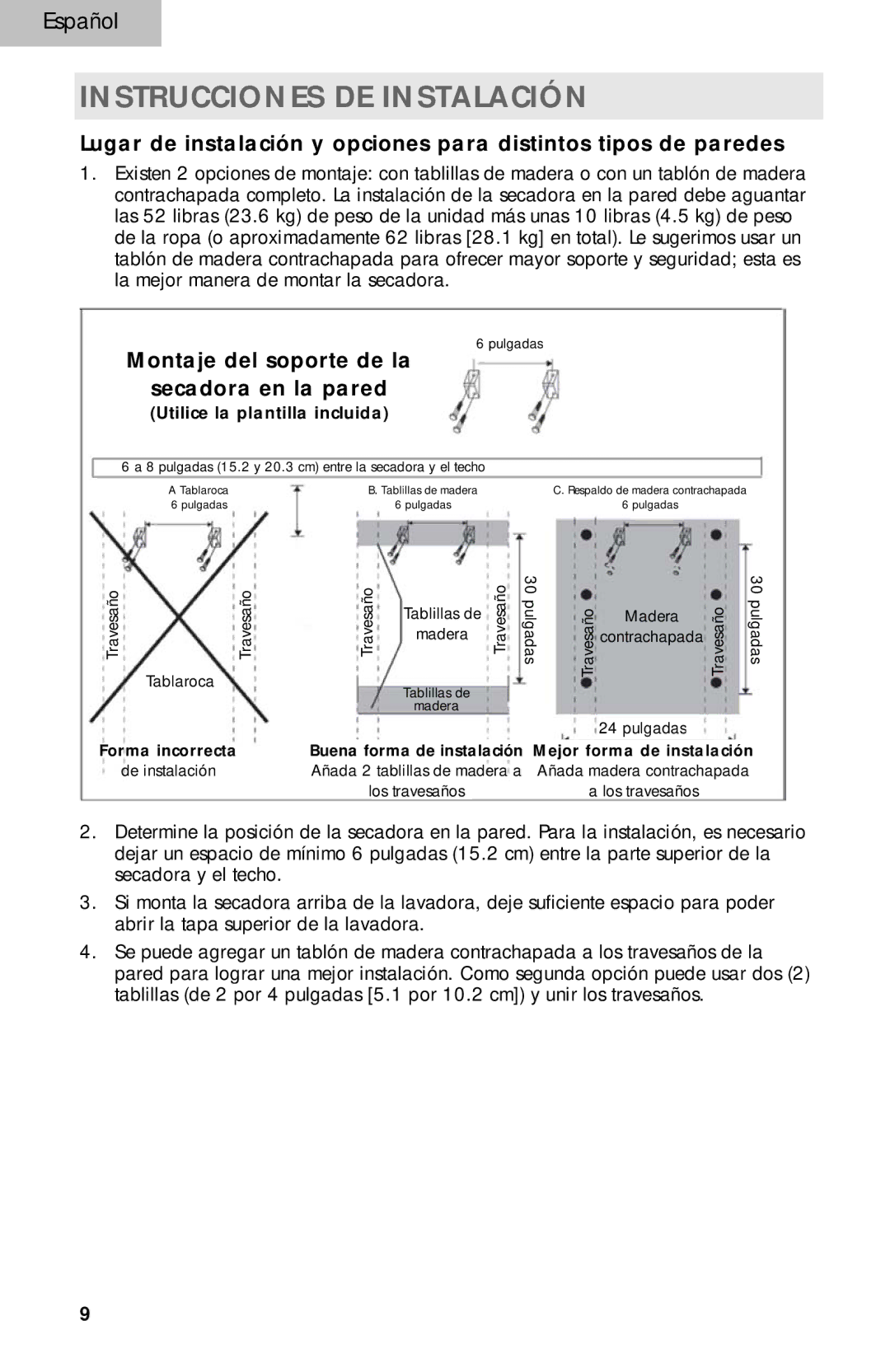 Haier HLP140E Instrucciones DE Instalación, Montaje del soporte de la Secadora en la pared, Utilice la plantilla incluida 