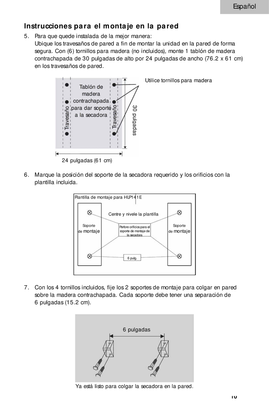 Haier HLP141E, HLP140E user manual Instrucciones para el montaje en la pared 