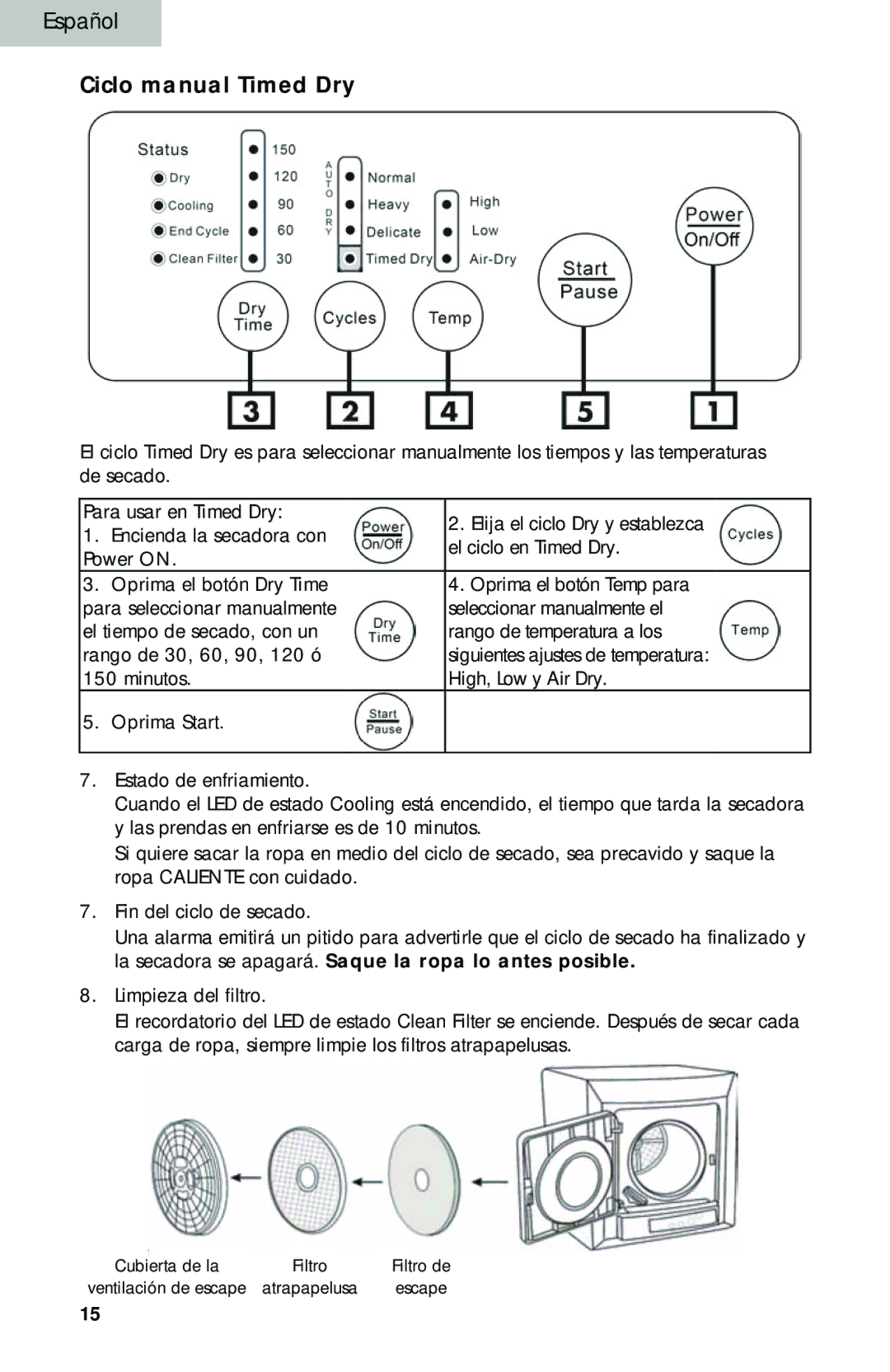 Haier HLP140E, HLP141E user manual Ciclo manual Timed Dry 