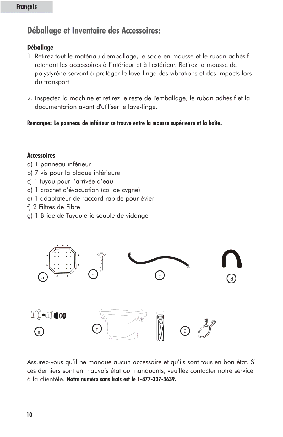 Haier HLP23E user manual Déballage et Inventaire des Accessoires 