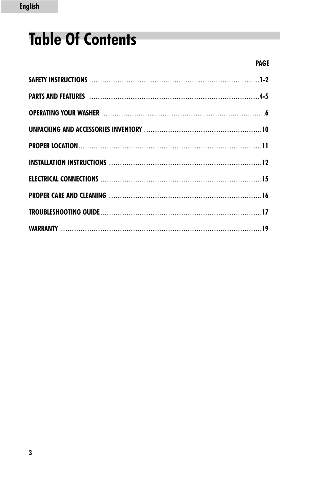 Haier HLP23E user manual Table Of Contents 