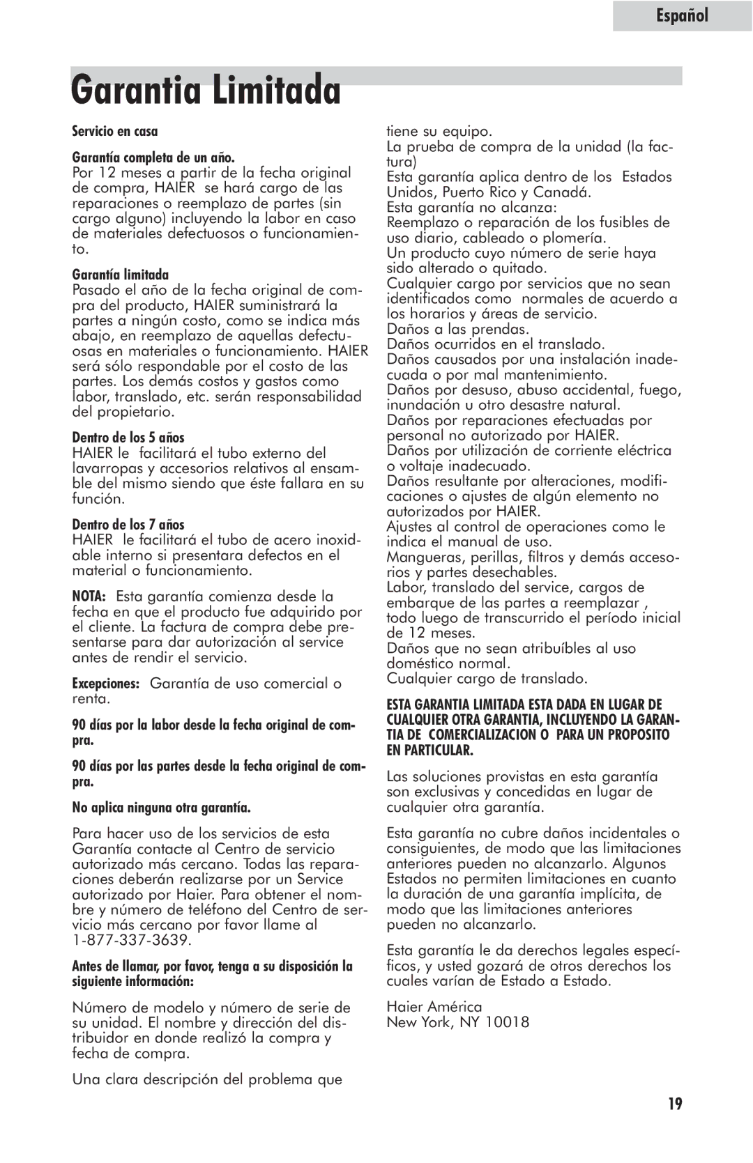 Haier HLP23E user manual Garantia Limitada 