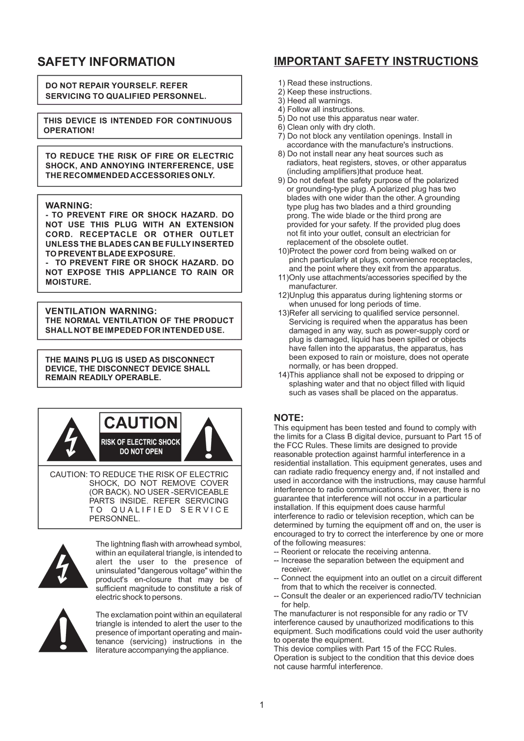 Haier HLT71 user manual Safety Information, Ventilation Warning 