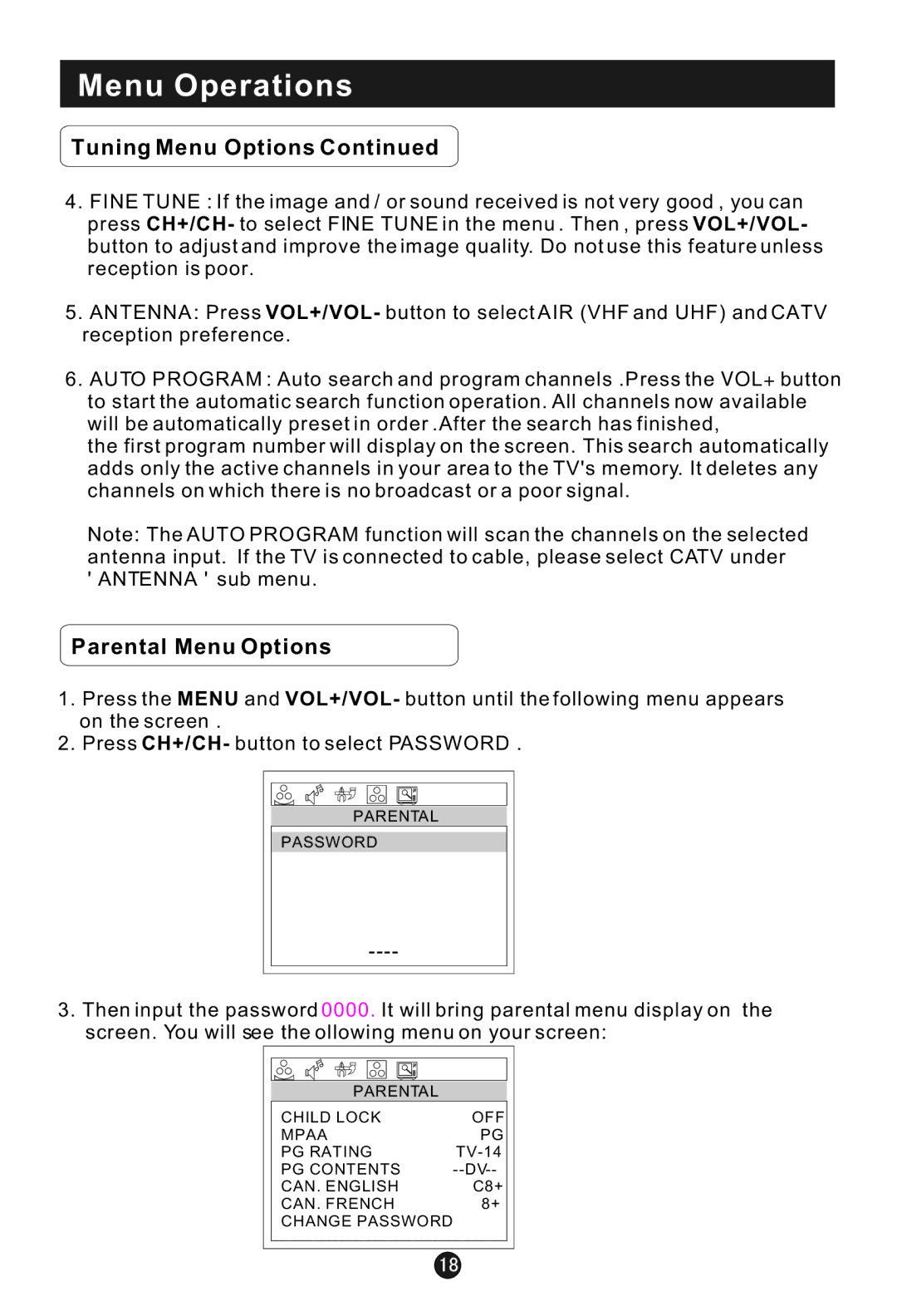 Haier HLTDC15, HLTDC20 user manual Parental Menu Options 