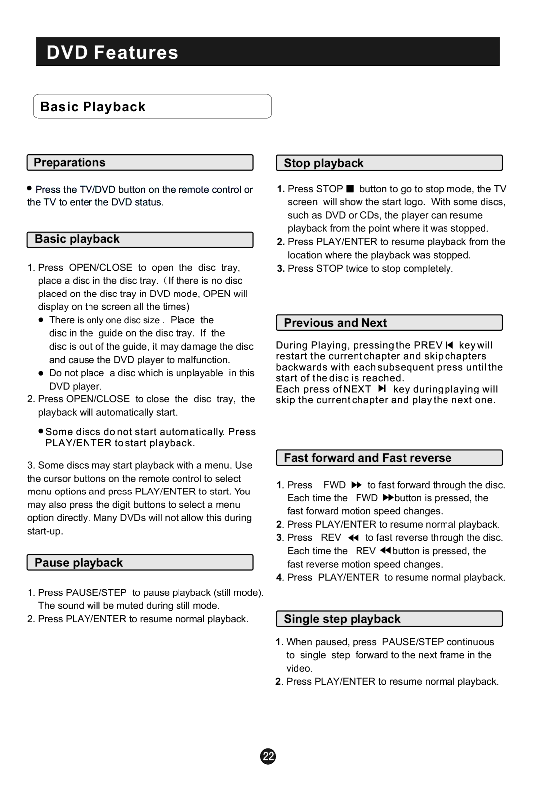 Haier HLTDC15, HLTDC20 user manual DVD Features, Basic Playback 