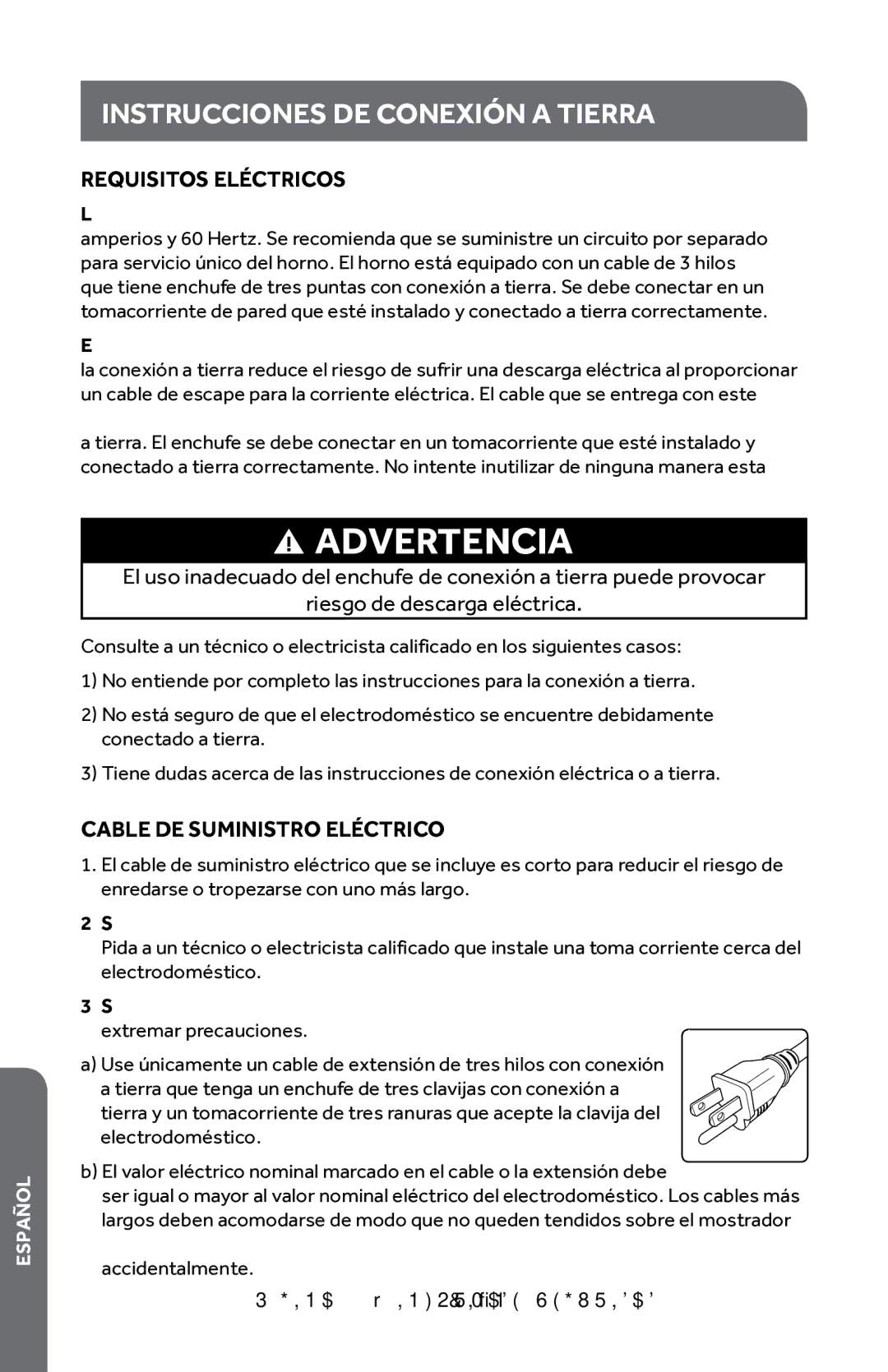 Haier HMC0903SESS, HMC920BEBB Instrucciones DE Conexión a Tierra, Requisitos Eléctricos, Cable DE Suministro Eléctrico 