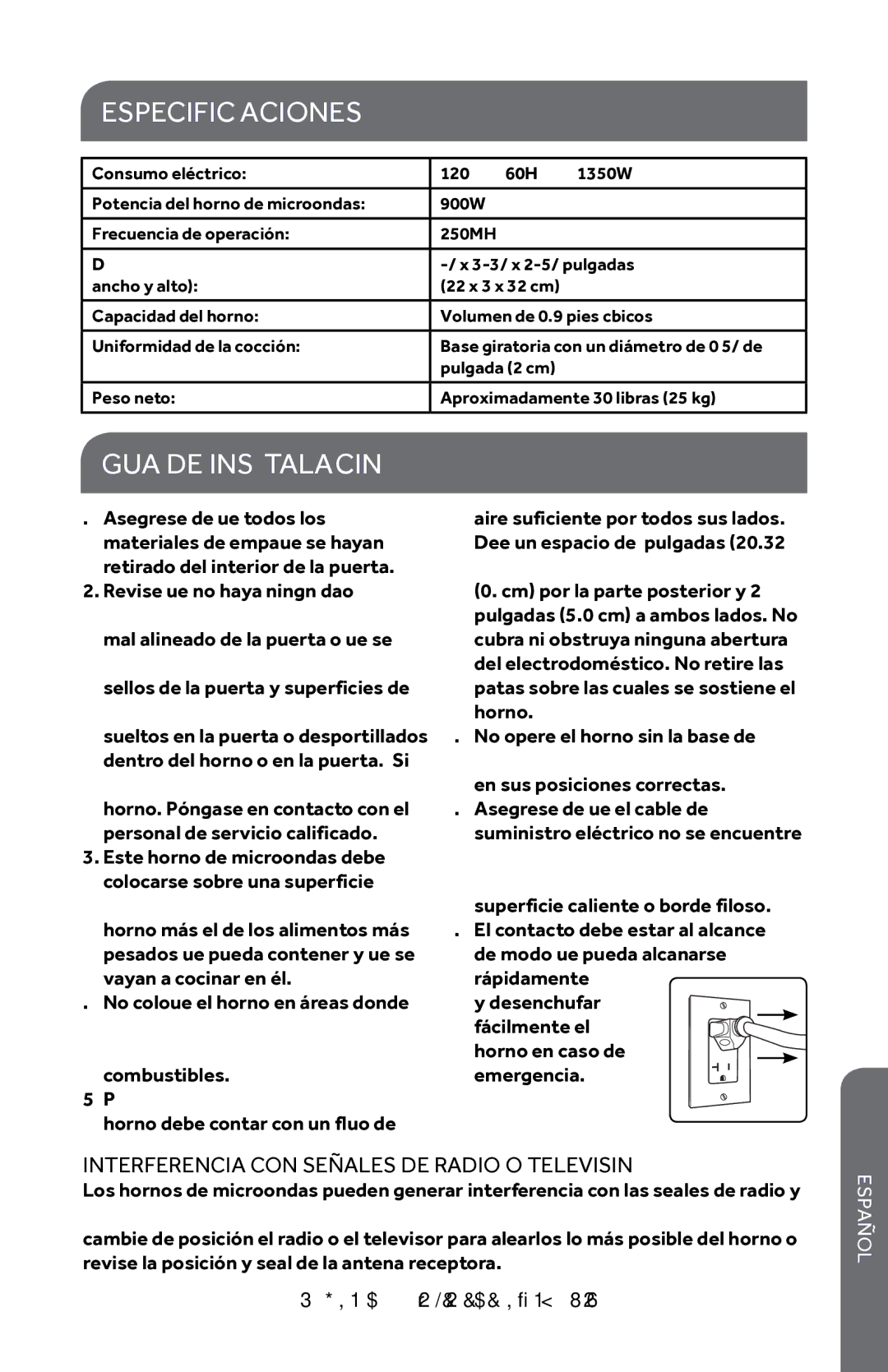 Haier HMC935SESS, HMC0903SESS Especificaciones, Guía DE Instalación, Interferencia CON Señales DE Radio O Televisión 