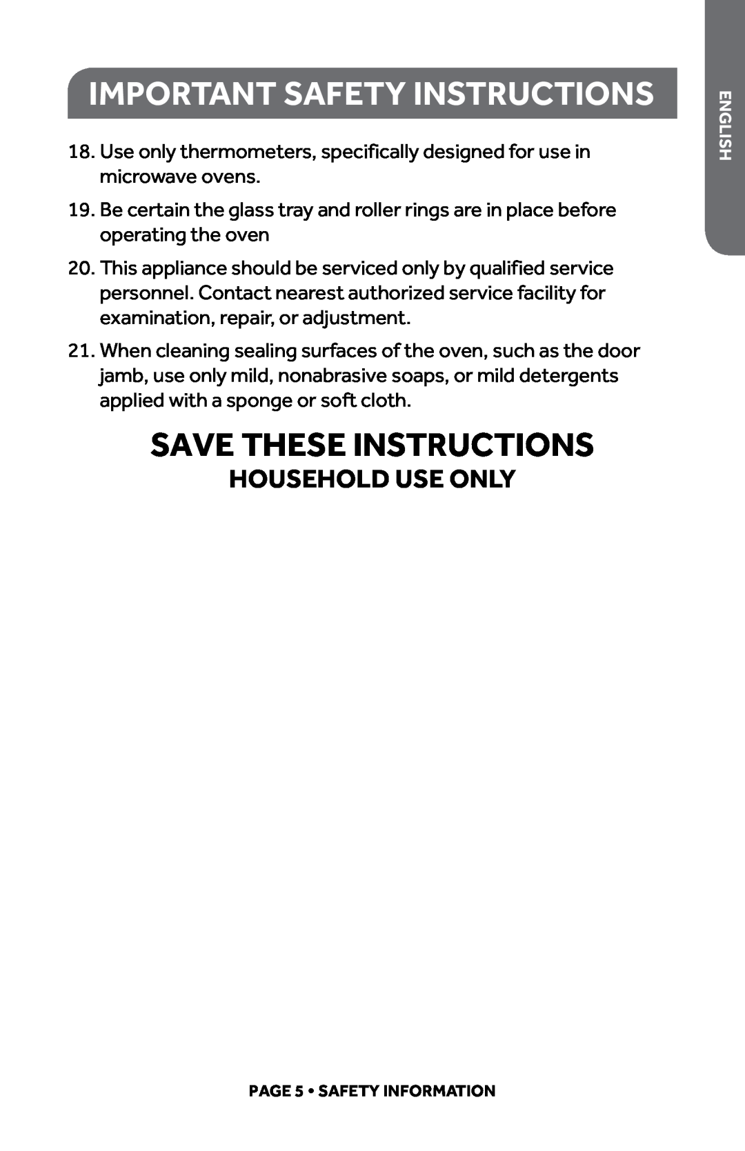 Haier HMC935SESS, HMC0903SESS, HMC920BEBB Save These Instructions, Household Use Only, important safety instructions 