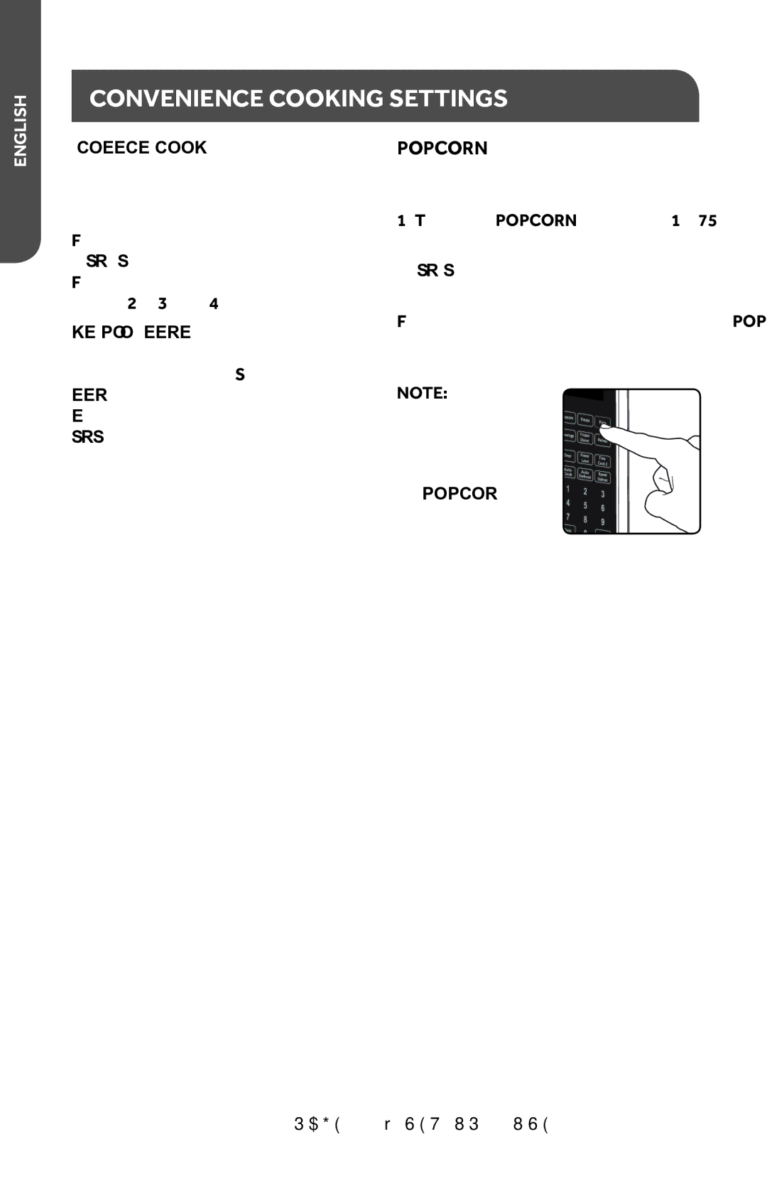 Haier HMC1035SESS user manual Convenience Cooking Settings, Popcorn 