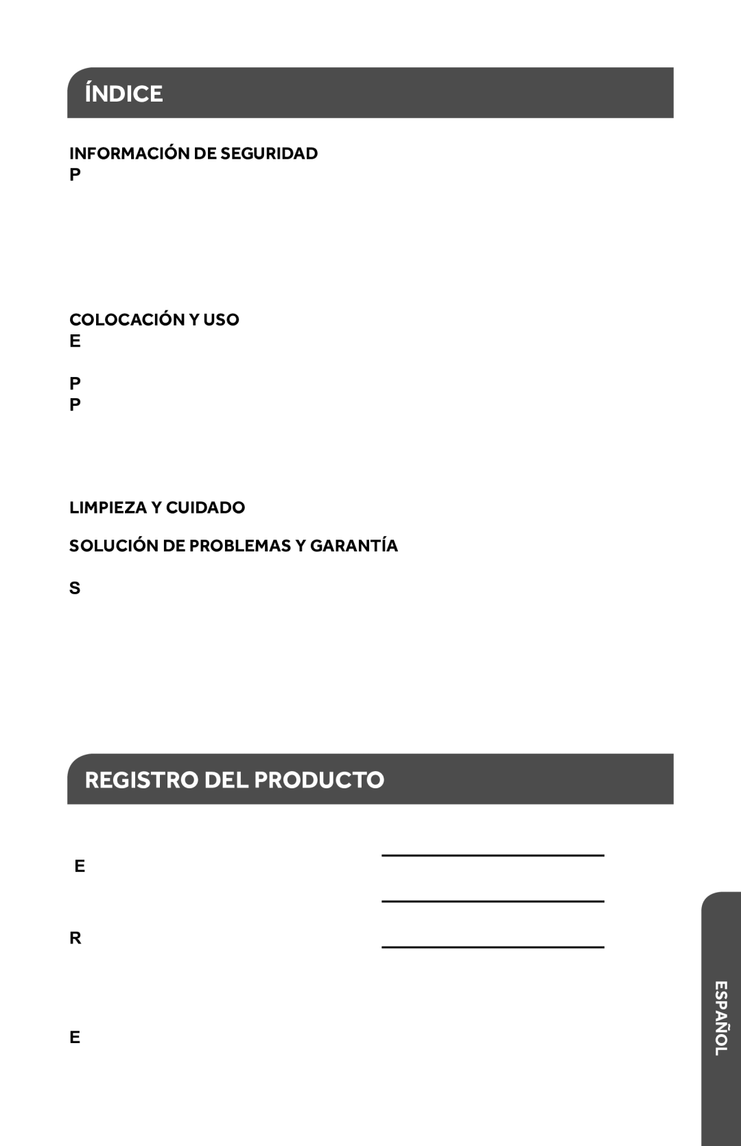 Haier HMC1035SESS user manual Índice, Registro DEL Producto, Información DE Seguridad, Colocación Y USO 