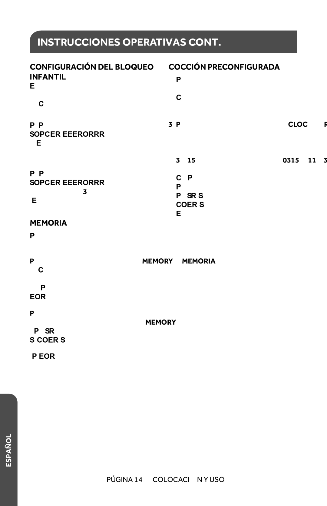 Haier HMC1035SESS user manual Configuración DEL Bloqueo Infantil, Memoria, Cocción Preconfigurada 