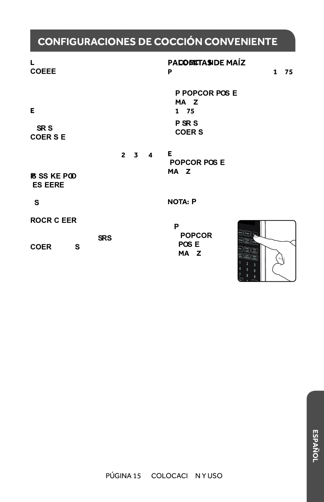 Haier HMC1035SESS user manual Configuraciones DE Cocción Conveniente, Palomitas DE Maíz 