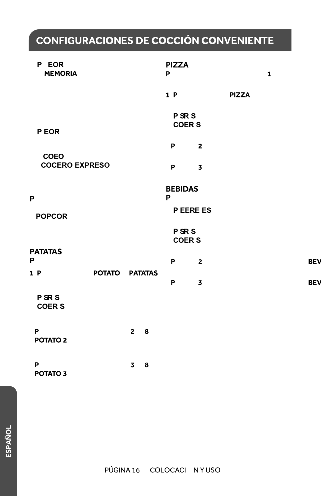 Haier HMC1035SESS user manual Patatas, Bebidas 